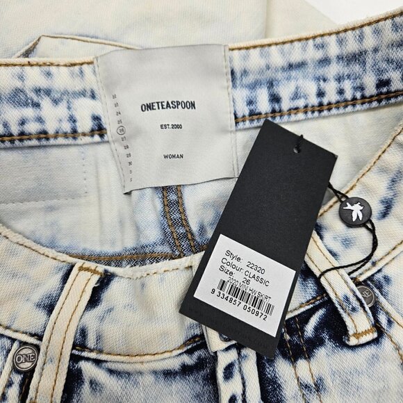 New One Teaspoon 2020 Mini Denim Skirt Womens 26 Classic Light Blue High Waist - Picture 5 of 5